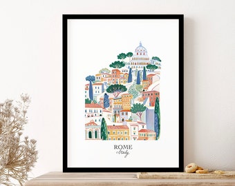 Rome Italy Gouache Travel Illustration Wall Art Print Poster Framed Art Gift