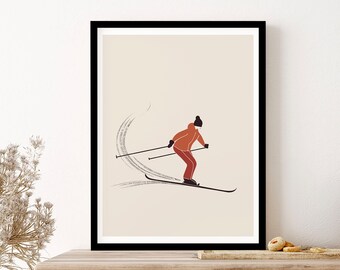 Skier Print Skiing Artwork Ski Wall Art Vintage Winter Sports Art Minimalist Prints Wall Art Print Poster Framed Art Gift