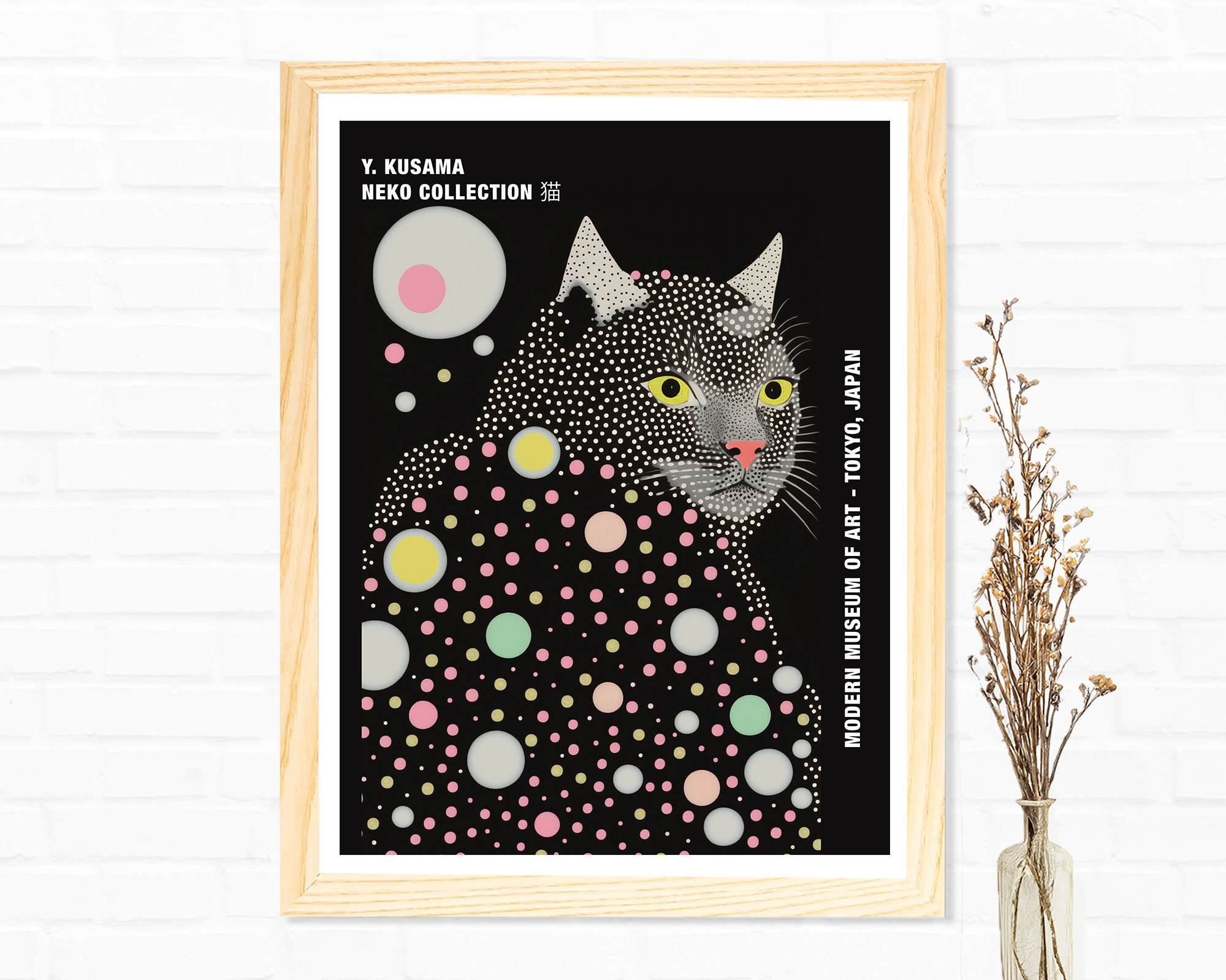 Yayoi Kusama Inspired Cat Pink Black Abstract Wall Art Print - Etsy