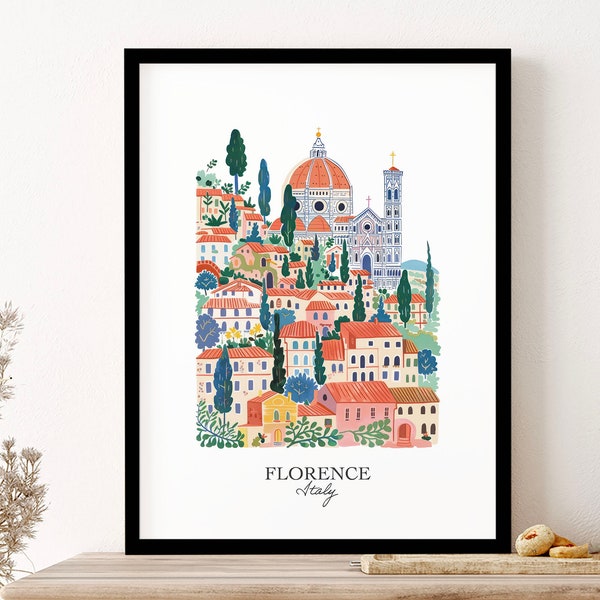 Firenze Italia Guazzo Illustrazione di viaggio Stampa artistica da parete Poster incorniciato Regalo artistico