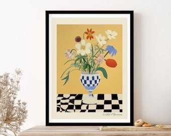 Wild Flowers Vase Wall Art Print Poster Framed Art Gift
