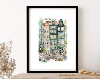 Amsterdam Street Watercolor Wall Art Print Poster Framed Art Gift