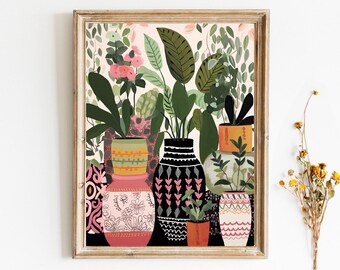 Boho Antique Vases House Plants Cottagecore Illustration Digital Download