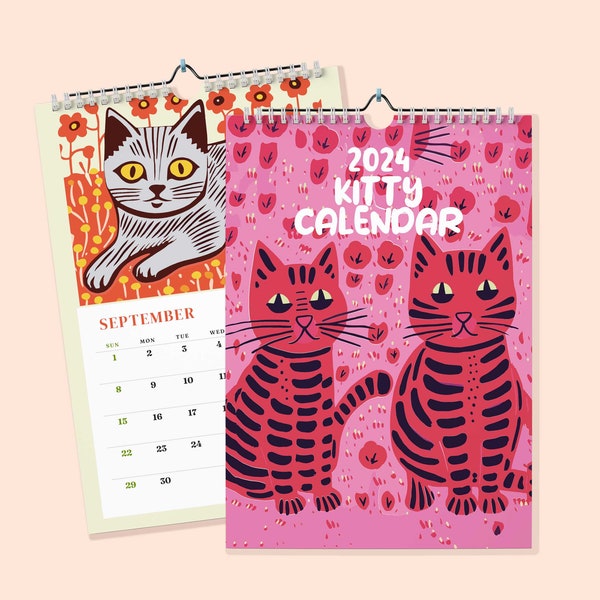 2024 Kitty Wall calendars - Monthly Calendar, Illustrated 12 Month Calendar, Wall Decor, Cats 2025 Option