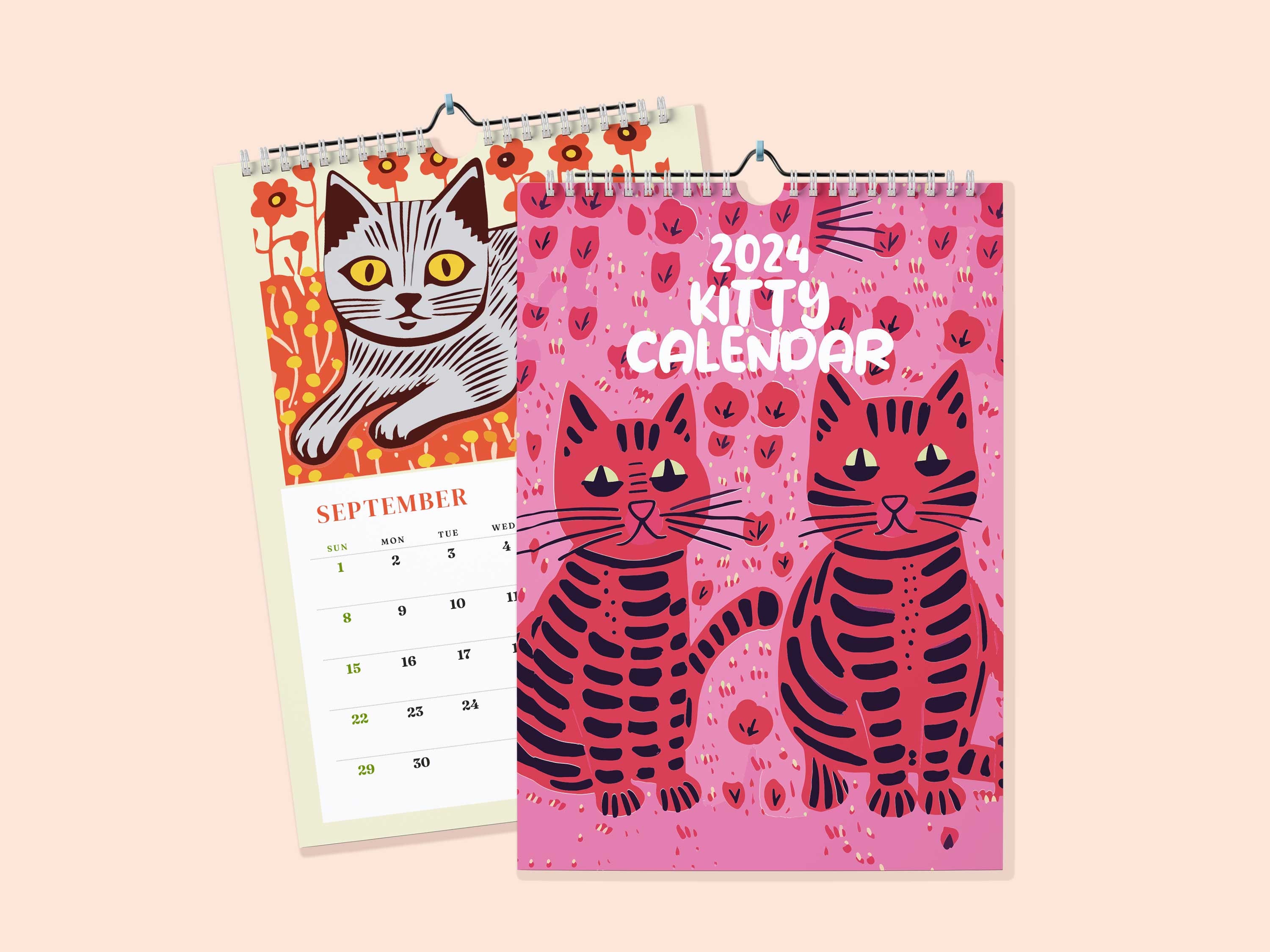 2024 Kitty Wall Calendars Monthly Calendar, Illustrated 12 Month Calendar,  Wall Decor, Cats -  UK