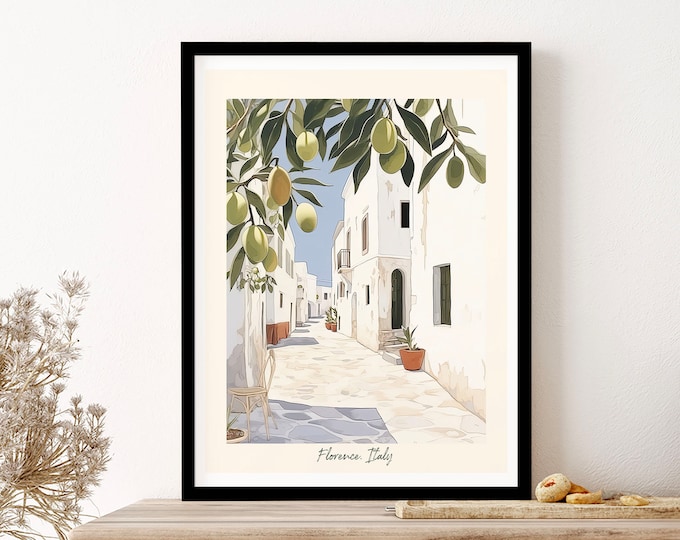 Puglia Italia con aceitunas acuarela pared arte impresión cartel enmarcado arte regalo