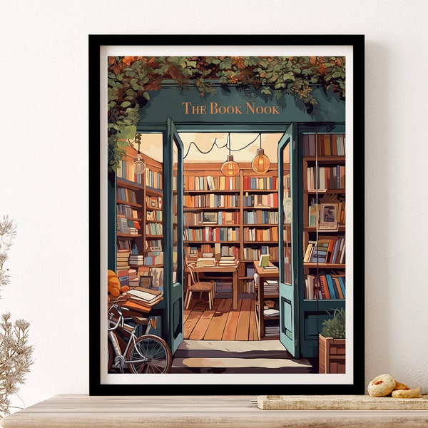 Vintage The Book Nook Poster Book Shop Print Book Lovers Gift Lezen Geschenk Wall Art Print Poster Ingelijste Kunstcadeau