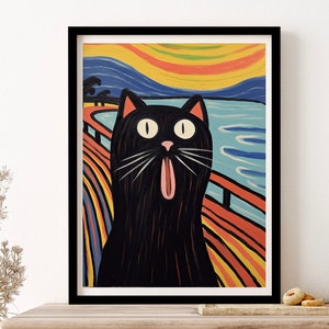 Edvard Munch The Scream Black Cat Funny Animals Wall Art Print Poster Framed Art Gift