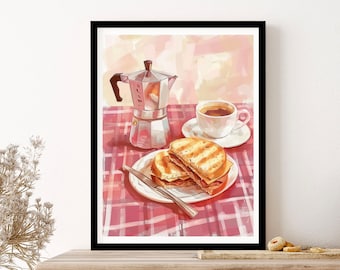 Coffe And Sandwich Food Kitchen Wall Art Print Poster Framed Art Gift