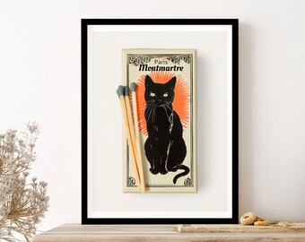 Paris Montmartre Black Cat Matchbox Valentines Wall Art Print Poster Framed Art Gift