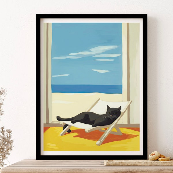 Cat Sunbathing Panting Wall Art Print Poster Framed Art Gift