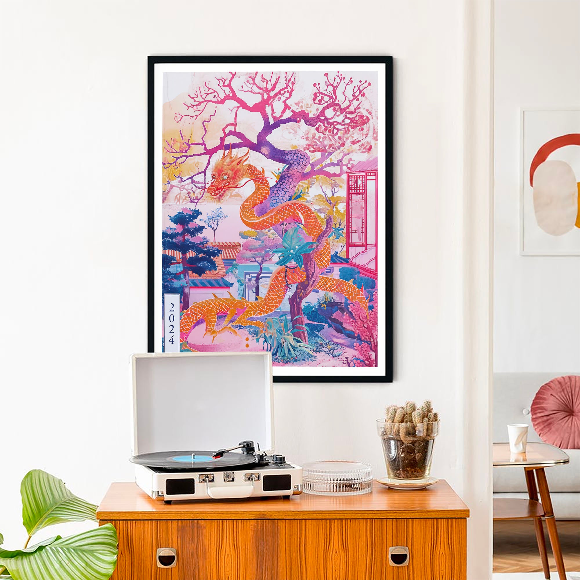 Discover Lunar Year Of The Dragon 2024 Pink Blue Wall Art Print Poster