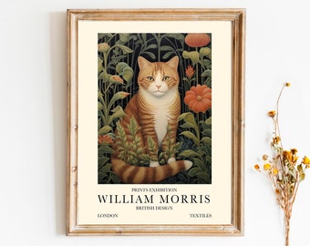 William Morris London Exhibition Poster Ginger Tabby Cat Digital Download