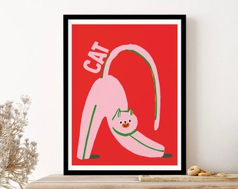 Pink Cat Kids Wall Art Print Poster Framed Art Gift