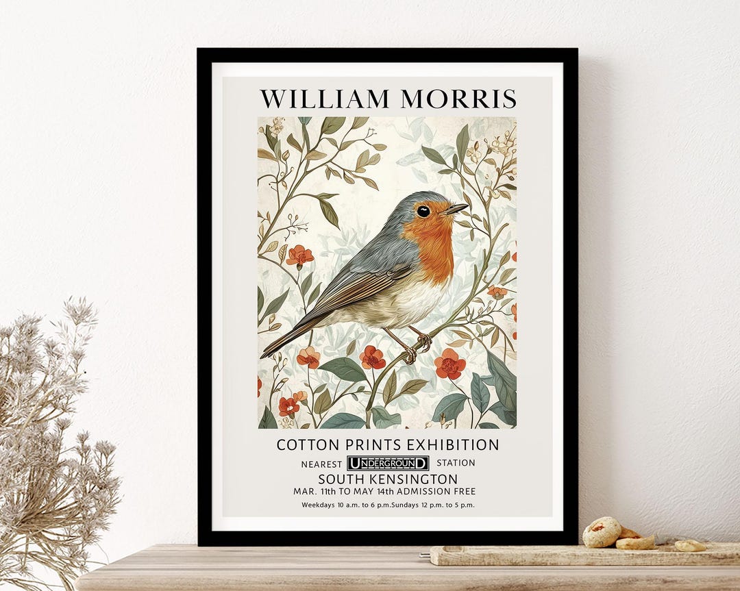 William Morris Print Exhibition Poster Robin Bird Tree Wall Art Print ...