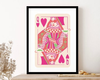 Queen Of Hearts Cocktail Pink Wall Art Print Poster Framed Art Gift