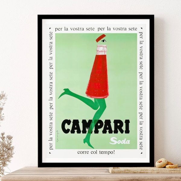 Campari Soda Vintage Green Italian Aperitivo Wall Art Print Poster Framed Art Gift