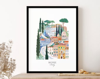 Rome Italy 3 Gouache Travel Illustration Wall Art Print Poster Framed Art Gift