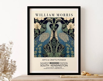 William Morris Print Exhibition Poster Birds Peacocks Print Wall Art Print Poster Framed Art Gift