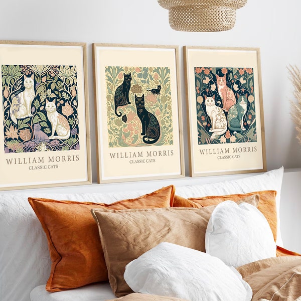 William Morris Cats Set of 3 - Printed Art - Gallery Wall, Art Print Sets