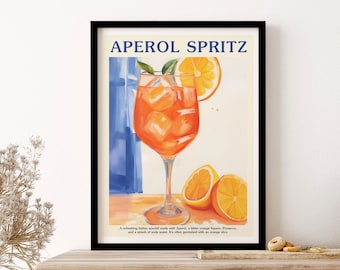 Aperol Spritz Cocktail Poster Kitchen Art Wall Art Print Poster Framed Art Gift