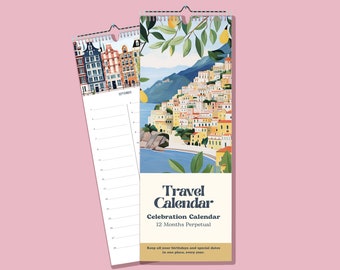 Perpetual Calendar | Travel Calendar | Birthday Calendar | Celebration Calendar | Undated Planner | Keepsake - 14.8 x 40 cm