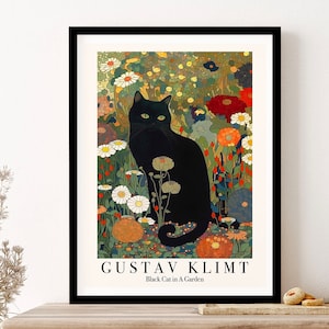 Gustav Klimt Black Cat In A Garden Museum Wall Art Print Poster Framed Art Gift