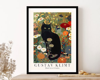 Gustav Klimt Zwarte Kat In Een Tuinmuseum Wall Art Print Poster Ingelijste kunstcadeau