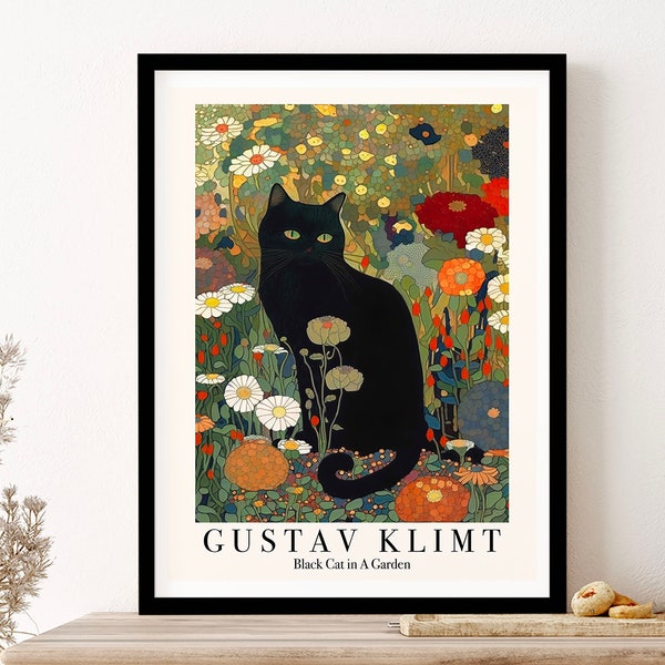 Gustav Klimt Black Cat In A Garden Museum Wall Art Print Poster Framed Art Gift