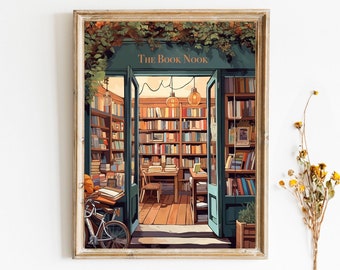 Vintage The Book Nook Poster Book Shop Print Book Lovers Gift Reading Gift Digital Download