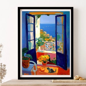 Henri Matisse Amalfi Coast Italy Cat By The Window Wall Art Print Poster Framed Art Gift