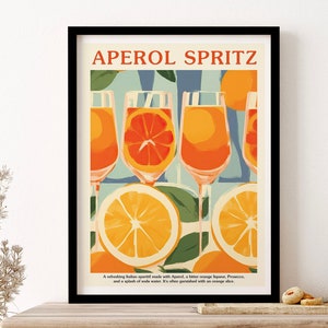 Aperol Spritz Pattern Cocktail Oranges Kitchen Art Wall Art Print Poster Framed Art Gift