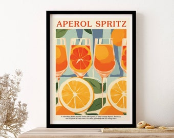 Aperol Spritz Pattern Cocktail Oranges Kitchen Art Wall Art Print Poster Framed Art Gift