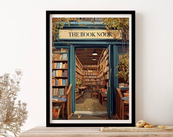 The Book Nook Vintage Poster Book Shop Print Book Lovers Gift Reading Gift Wall Art Print Poster Framed Art Gift