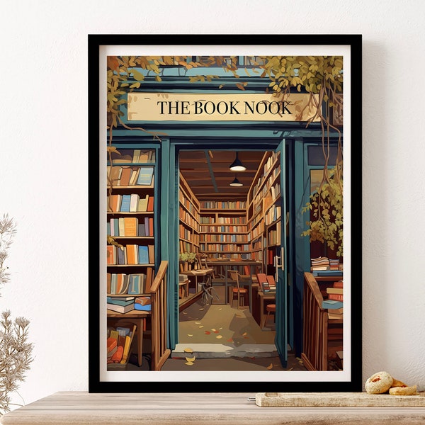 The Book Nook Vintage Poster Book Shop Print Book Lovers Gift Reading Gift Wall Art Print Poster Framed Art Gift