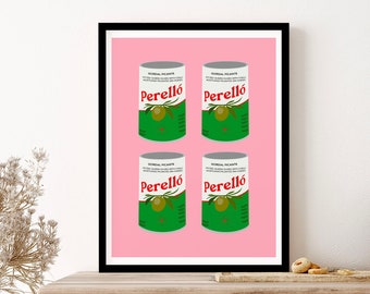 Perello Olives Pattern Pink Kitchen Art Wall Art Print Poster Framed Art Gift