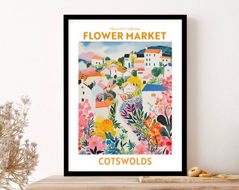 Cotswolds England Flower Market Floral Art Print Travel Print Plant Art Modern Style Wall Art Print Poster Framed Art Gift