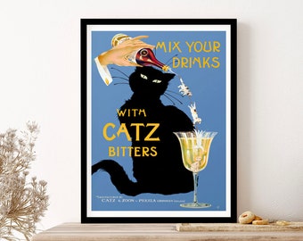 Catz Bitters Black Cat Vintage Poster Wall Art Print Poster Framed Art Gift