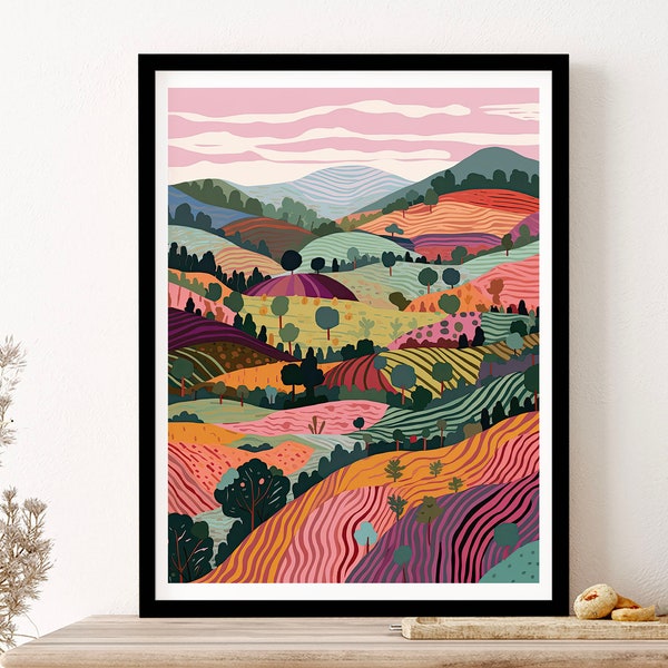 Countryside Fields Illustratie 2 Travel Wall Art Print Poster ingelijste kunstcadeau