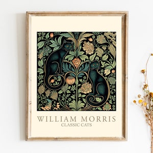 William Morris Cats Digital Poster, William Morris Art Prints, Exhibition Posters, Museum Prints, Floral Art Print, Cat Poster, Wall Art,Cat