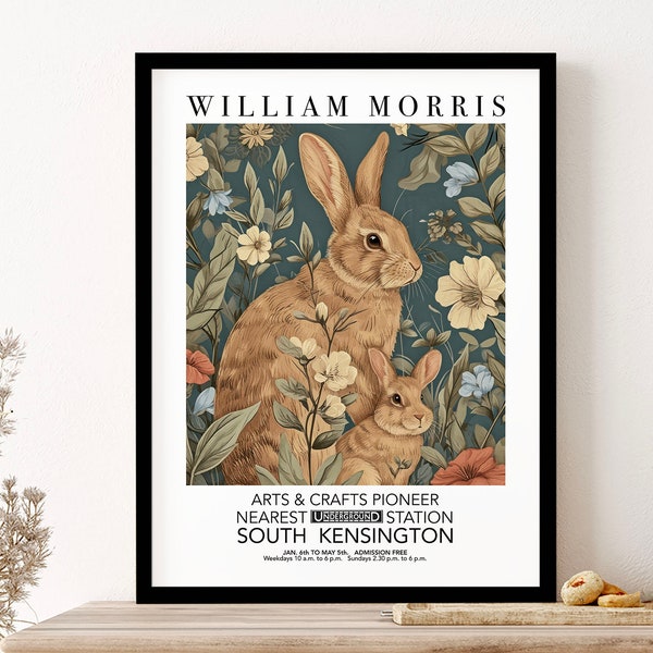 William Morris Print Rabbit Bunny Portrait Valentines Mothers Day Gift Wall Art Print Poster Framed Art Gift