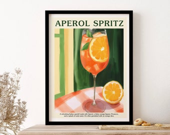 Aperol Spritz Cocktail Poster Kitchen Art Aperitivo Wall Art Print Poster Framed Art Gift