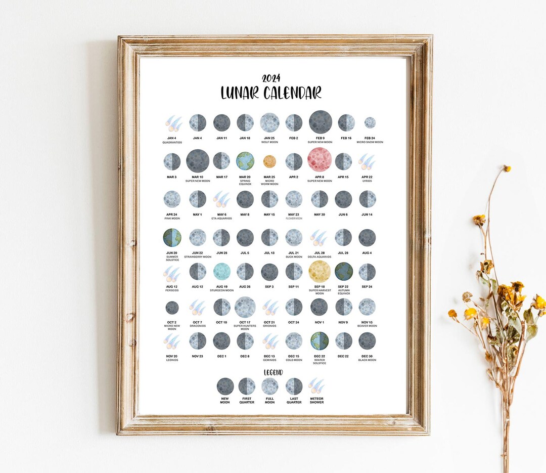 2024 Lunar Calendar Digital Download Full Moon Planner, Moon Phase