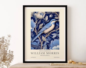 William Morris London Exhibition Poster Blue Bird Art Print Wall Art Print Poster Framed Art Gift