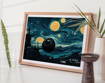 Star Wars Death Star - Printable Van Gogh Starry Night Inspired Star Wars Poster Art Home Decor Bedroom Poster Wall Art Fan Art Movie Poster