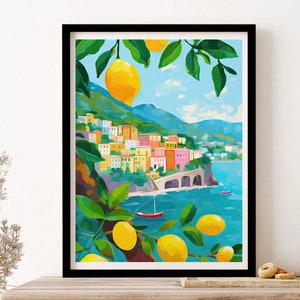 Amalfi Lemons Travel Art Print, Poster, Wall Art, Vintage Illustration