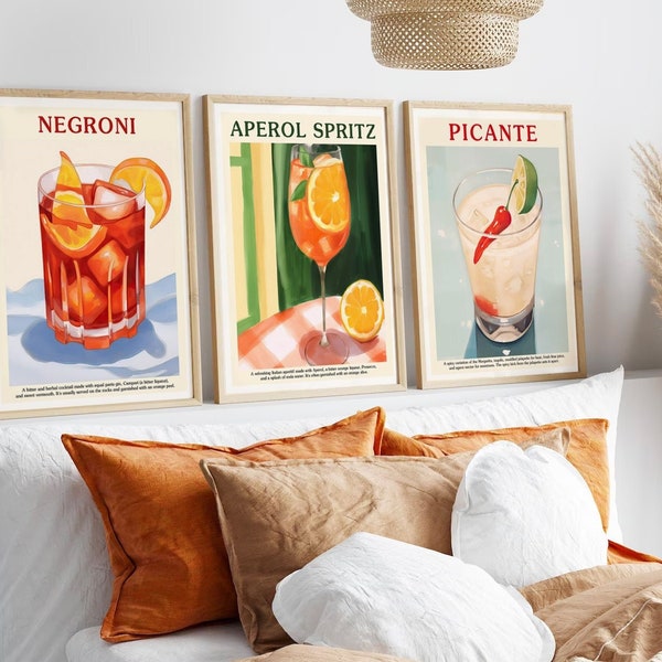 Retro Cocktails Picante Negroni Aperol Spritz - 3 - gedruckte Kunst - Galerie Wand, Kunstdrucksets