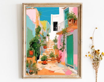 Puglia Italy Green Doors Travel illustration Housewarming Painting Digital Download