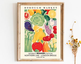 Borough Market Vintage Poster Kitchen Fruits and Veggies Digital Download