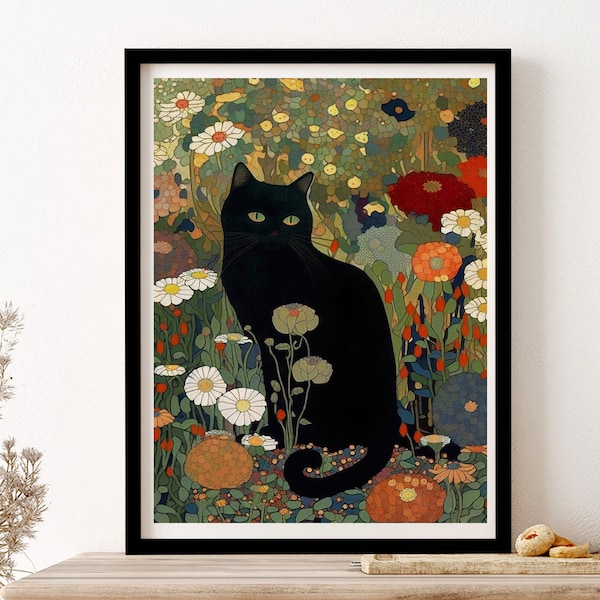 Gustav Klimt, Gatto nero in giardino Stampa murale Poster con cornice Regalo d'arte